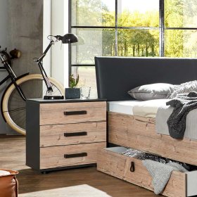 Nachtschrank Vedra im Industrie und Loft Stil mit drei Schubladen – Ansicht 3