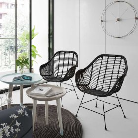 Schwarze Rattan Stühle Vitablo mit Armlehnen 45 cm Sitzhöhe (2er Set) – Ansicht 12