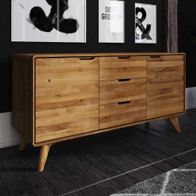 Massivholz Wohnzimmer Sideboard Vinial in Wildeichefarben mit drei Schubladen – Ansicht 2