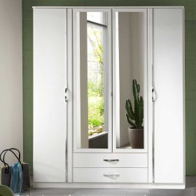 Weißer Schlafzimmerschrank Alkatar mit Spiegeltüren und zwei Schubladen – Ansicht 3