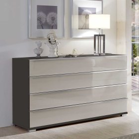 Modernes Sideboard Sanctos mit Metallgriffen Front glasbeschichtet – Ansicht 2