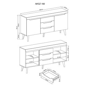 Esszimmersideboard Tomya in Wildeiche Holzoptik mit drei Schubladen – Ansicht 10