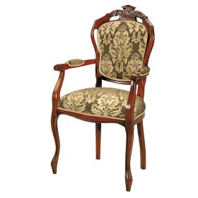 Armlehnstuhl Picanura in Nussbaumfarben Bezug Beige und Goldfarben – Ansicht 1