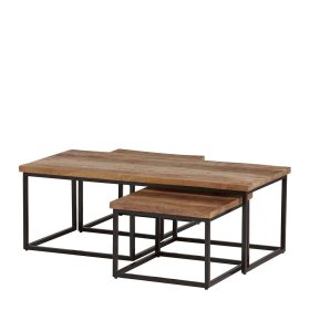 Couchtisch Set 3-teilig Wyola aus Mangobaum Massivholz und Metall (dreiteilig) – Ansicht 1