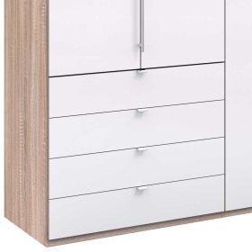Großer Gleittürenschrank Andryas in Weiß und Eiche Sägerau Made in Germany – Ansicht 4
