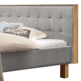 Graues Polster Bett Typon aus Webstoff und Eiche Massivholz – Ansicht 3