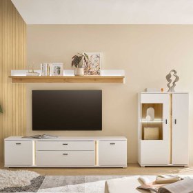 Wohnzimmer Anbauwand Luzillo in Wildeichefarben und Weiß (dreiteilig) – Ansicht 3