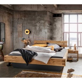 Doppelbettgestell Babela im Industry und Loft Stil aus Wildeiche Massivholz – Ansicht 2