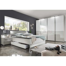 Schlafzimmer Xarina in Weiß und Hellgrau mit LED Beleuchtung (vierteilig) – Ansicht 2