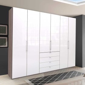 XXL Schlafzimmerschrank Yunidra mit Falttüren und Schubladen glasbeschichtet – Ansicht 3