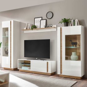 TV Wohnwand Franvos im Skandi Design in Weiß und Wildeiche Optik (vierteilig) – Ansicht 3