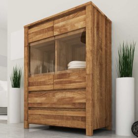 Highboard Vitrine Rameira aus Wildeiche Massivholz 80 cm breit – Ansicht 2