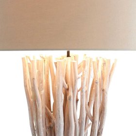 Weiße Stehleuchte Vidal im Skandi Design aus Treibholz mit Stoff Schirm – Ansicht 6