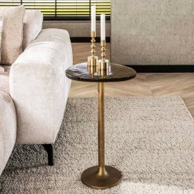 Beitisch Feliz in Altgoldfarben mit Gussglas Platte – Ansicht 2