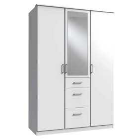 Weißer Kleiderschrank Redon mit Spiegeltür und drei Schubladen – Ansicht 1