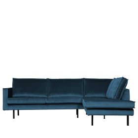 L Sofa Domago in Blau Samt im Retro Design – Ansicht 2