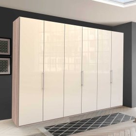 XXL Falttürenschrank Codumenta in Cremefarben und Eiche Sägerau glasbeschichtet – Ansicht 3