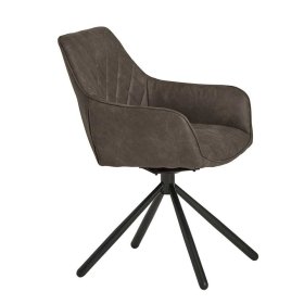 Stuhl Set Esstisch Cadrian in Grau und Schwarz aus Microfaser und Metall (2er Set) – Ansicht 3