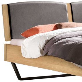 Industriestil Doppelbett Eiche hell Sibuyan mit Bügelgestell 38 cm Einstiegshöhe – Ansicht 3