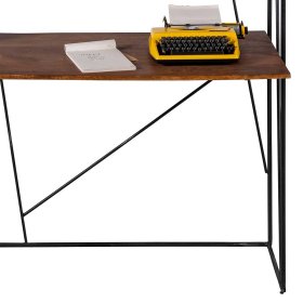 Designschreibtisch Slavrio aus Mangobaum Massivholz und Stahl mit Regal – Ansicht 6