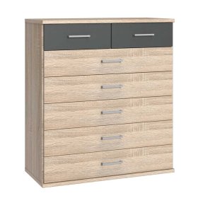 Moderne Wäschekommode Nurana in Eiche Sägerau und Dunkelgrau – Ansicht 2