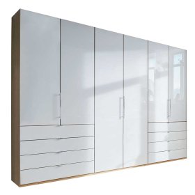 Schlafzimmerkleiderschrank Waluva in Weiß und Eiche Bianco mit Falttüren – Ansicht 2