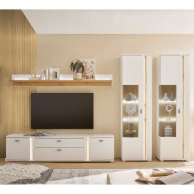 Fernseher Schrankwand Luzillo in Weiß und Wildeichefarben (vierteilig) – Ansicht 3