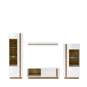 TV Wohnwand Franvos im Skandi Design in Weiß und Wildeiche Optik (vierteilig) – Ansicht 1