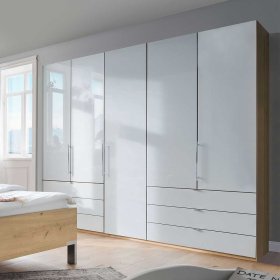 Falttürenkeiderschrank Waluva in Weiß und Eiche Bianco glasbeschichtet – Ansicht 7