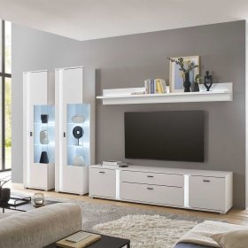 Wohnwand mit Beleuchtung Constantin in modernem Design in Weiß (vierteilig) – Ansicht 2