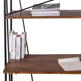 Designschreibtisch Slavrio aus Mangobaum Massivholz und Stahl mit Regal – Ansicht 7