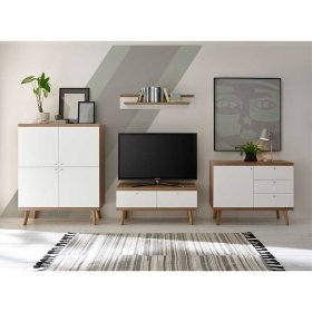 Anbauwand Levanca im Skandi Design in Weiß und Eichefarben (vierteilig) – Ansicht 1