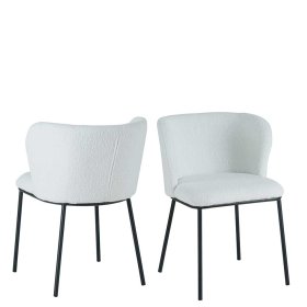 Boucle Esstisch Stühle Yalin in Weiß und Schwarz mit Gestell aus Metall (2er Set) – Ansicht 7