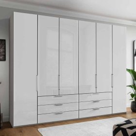 XL Falttürenschrank Cervasius in Weiß glasbeschichtet und Hellgrau – Ansicht 2