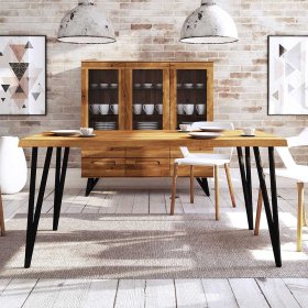 Küchen Tisch Cariasca aus Wildeiche Massivholz und Stahl im Industriedesign – Ansicht 2