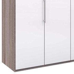 Gleittürenschrank Yunidra in Weiß und Eiche Trüffelfarben glasbeschichtet – Ansicht 4