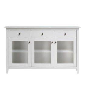 Glastüren Sideboard Brostian aus Kiefer Massivholz in Weiß – Ansicht 1