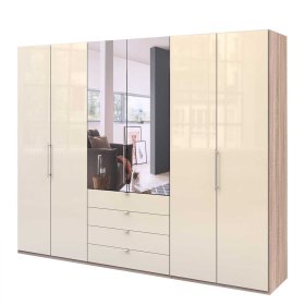 Großer Schlafzimmerschrank Codumenta mit Spiegel Falttüren und Schubladen – Ansicht 1