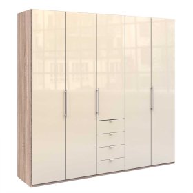 Glasbeschichteter Schlafzimmerschrank Codumenta in Weiß und Eiche Sägerau – Ansicht 1