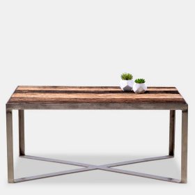 Rustikaler Wohnzimmer Tisch Sutra in Holz Antik und Chromfarben – Ansicht 2