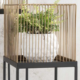 Blumenständer Edimura aus Metall in Schwarz & Antik Goldfarben – Ansicht 2