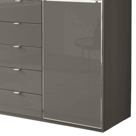 Moderner Schlafzimmerschrank Boplaroma - fünf Schubladen Front glasbeschichtet – Ansicht 3