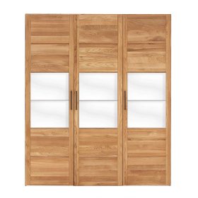 Kleiderschrank 3türig Zeus aus Wildeiche Massivholz mit Glasbeschichtung weiß – Ansicht 1