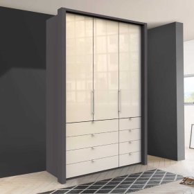 Kleiderschrank Melzica in Cremefarben und Braun 2 türig mit Schubladen – Ansicht 2