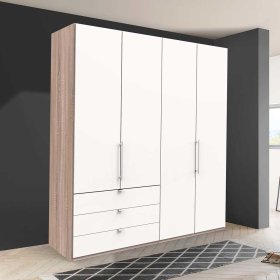 Panorama Kleiderschrank Lolyana in Weiß und Eiche Sägerau mit Falttüren – Ansicht 3