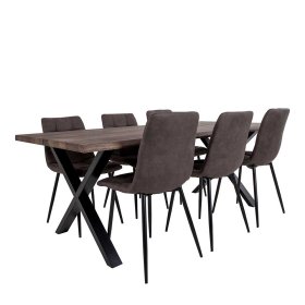 Essplatzgruppe Three im Loft Design in Eiche dunkel und Dunkelbraun (siebenteilig) – Ansicht 2