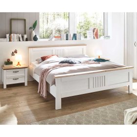 Doppel Bett mit Konsolen Drienna in Eichefarben und Weiß Landhaus (dreiteilig) – Ansicht 1