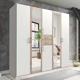 Made in Germany Kleiderschrank Lagacina in Eiche Sägerau & Weiß mit Spiegeln – Ansicht 3