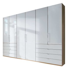 Schlafzimmerkleiderschrank Waluva in Weiß und Eiche Bianco mit Falttüren – Ansicht 1