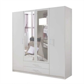 Weißer Kleiderschrank Lyra mit Spiegeltüren und zwei Schubladen – Ansicht 1